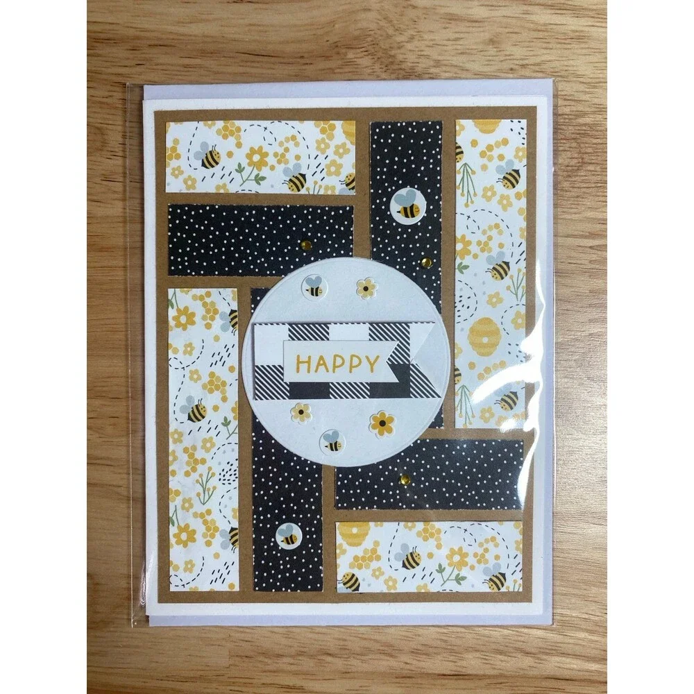 Bee & Flowers Greeting Card – Handmade A2 Card – All Occasion Blank Card